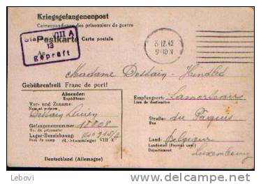 Belgique : Pli Ayant Circulé En Franchise Du Stalag VIII A Vers LAMORTEAU (22.11.1942) - Ocupación Alemana