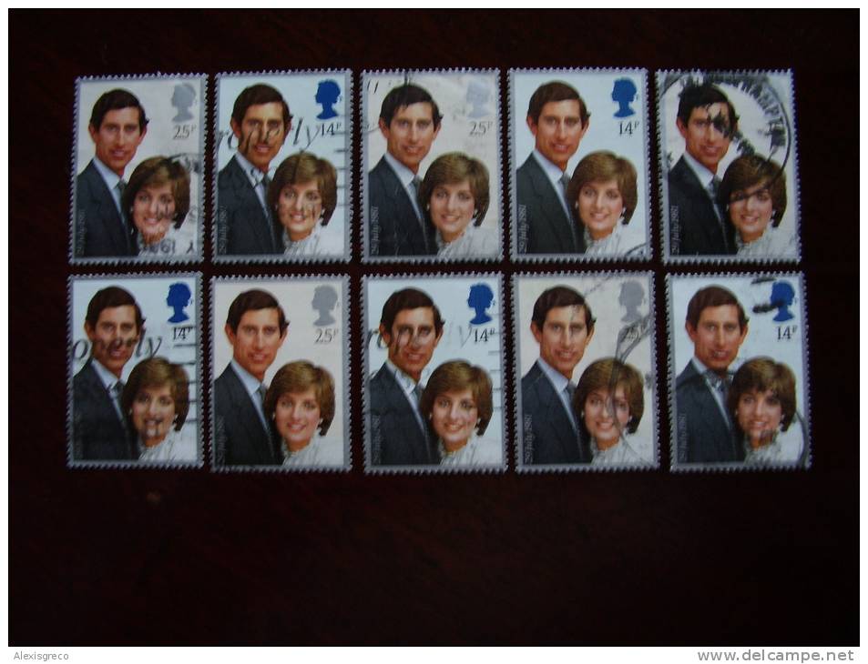 GB 1981 ROYAL WEDDING CHARLES & DIANA ISSUE Of 2 Stamps FIVE SETS USED. - Ungebraucht