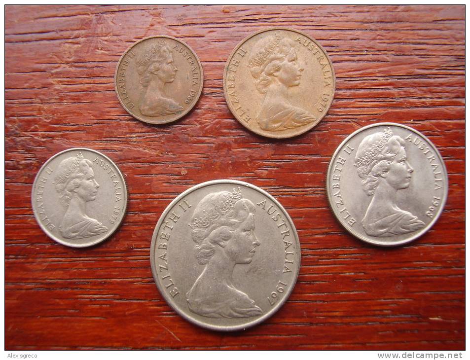 AUSTRALIA 1966-79 FIVE USED COINS 1c,2c,5c,10c,20c ONE EACH. - Non Classificati