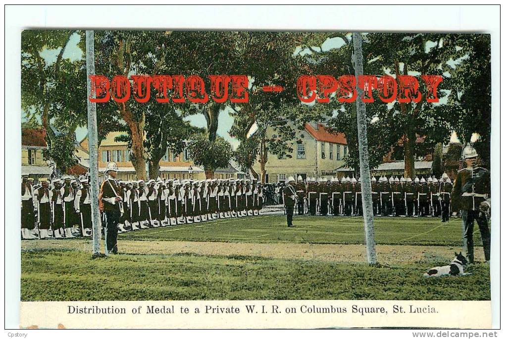 St LUCIA - Distribution Of Medal Te A Private W I R On Colombus Square - Military Sainte Lucie - Médaille Militaire - Sainte-Lucie