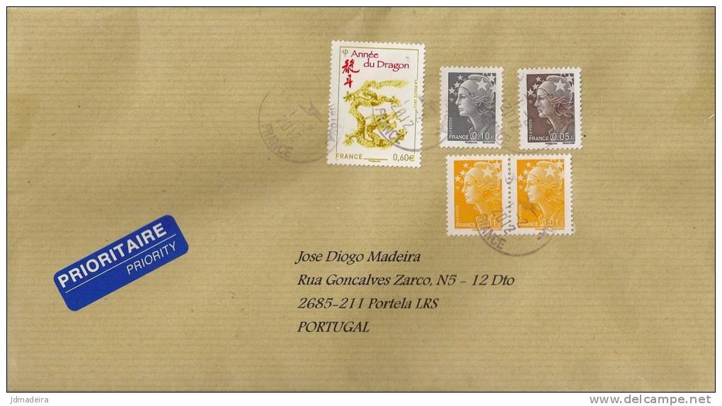 France Cover To Portugal With Year Of The Dragon Stamp - Covers & Documents