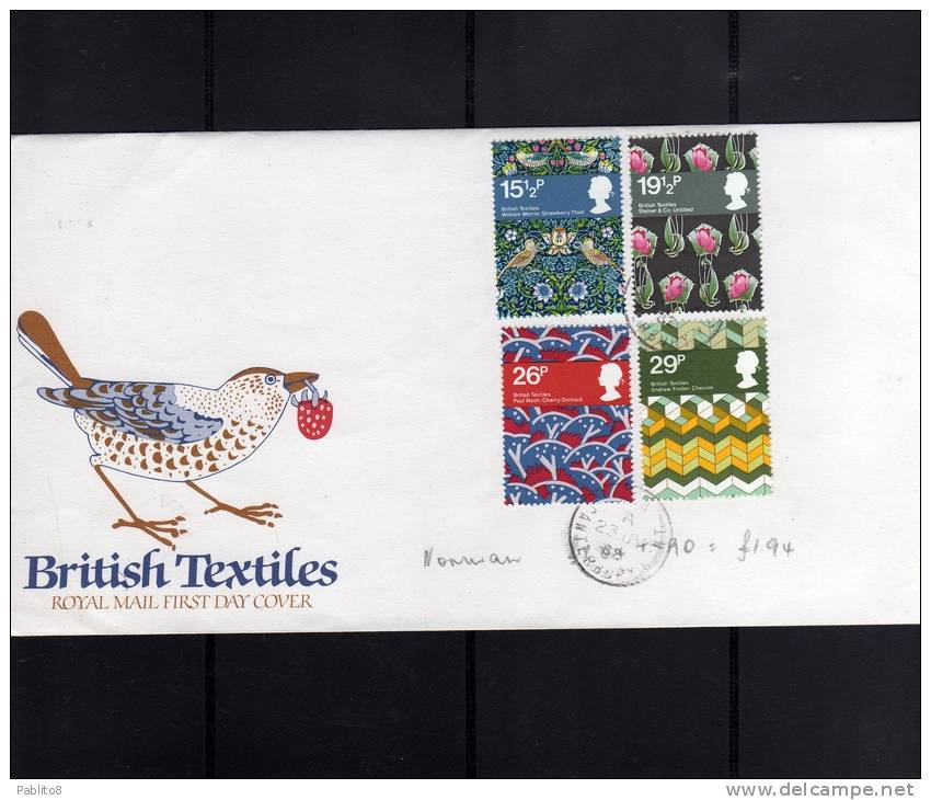 GREAT BRITAIN - GRAN BRETAGNA 1982 BRITISH TEXTILES FDC - 1981-1990 Decimal Issues