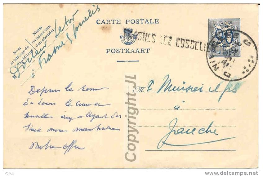 Cachet De Fortune De  FRASNES LEZ GOSSELIES + Olitération Nivelles Sur Cp Vers Jauche - Fortune Cancels (1919)