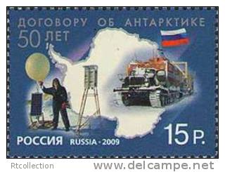 Russia 2009 - One 50th Anniversary Antarctic Treaty Flag Truck Map Polar South Pole Expeditions Stamp MNH Michel 1611 - Antarctic Expeditions