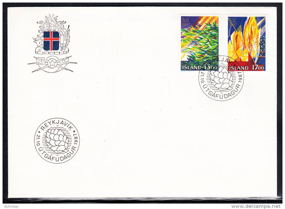 Iceland FDC Scott #652-653 Christmas - Fir Branch, Candle Flame - FDC