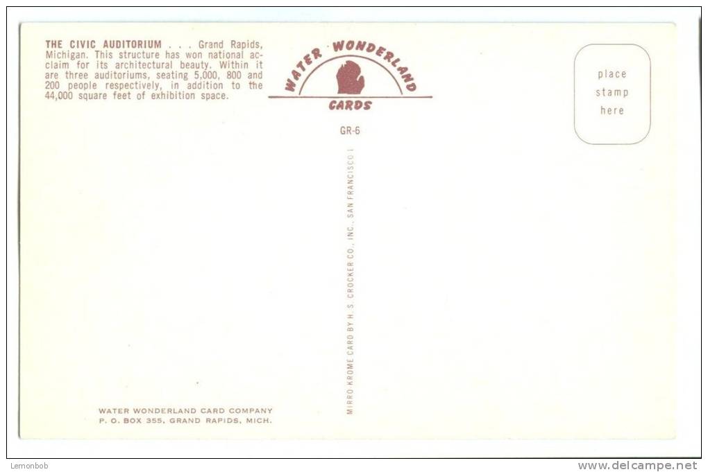 USA – United States, The Civic Auditorium, Grand Rapids, Michigan, Unused Postcard [P7993] - Grand Rapids