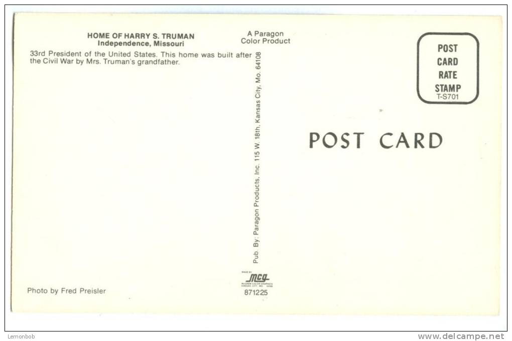 USA – United States, Home Of Harry S. Truman, Independence, Missouri, Unused Postcard [P7994] - Independence