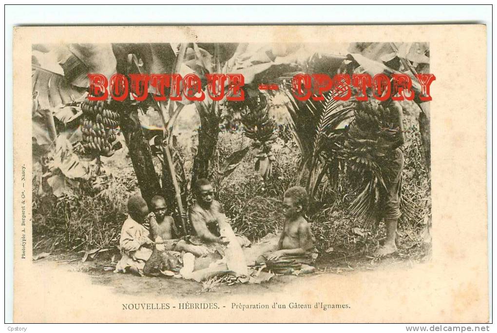 VANUATU - NOUVELLES HEBRIDES - Préparation D'un Gateau D'Ignames - Enfants Indigènes - Cliché Bergeret 1900 - Dos Scané - Vanuatu