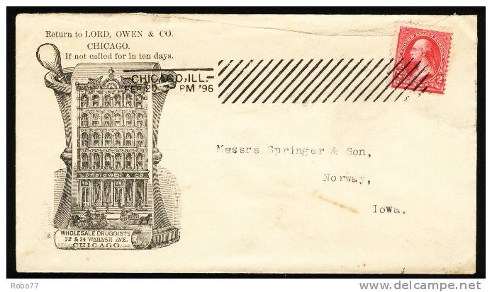 1896 USA Cover. Pharmacy, Druggist, Pharmaceutics, Chemist. Chicago Feb.20.96.   (Zb05029) - Pharmacie