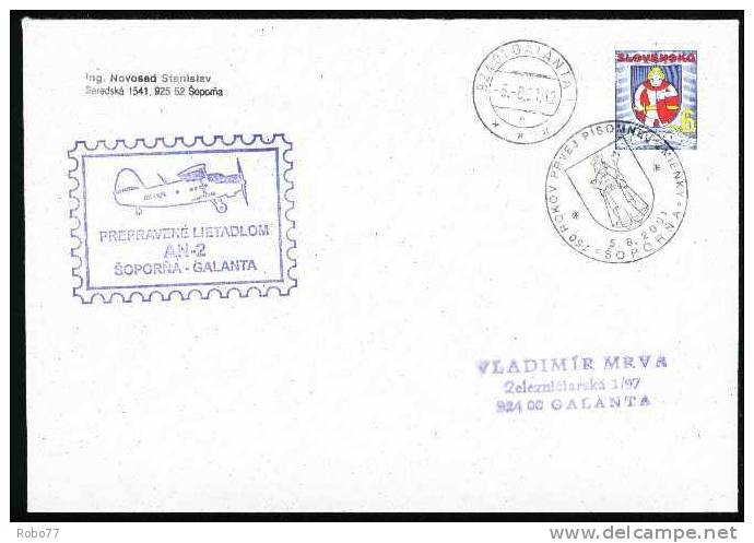 2001 Slovakia Airmail Letter, Cover. Sent From Soporna To Galanta. Airplane AN-2. (J01032) - Avions