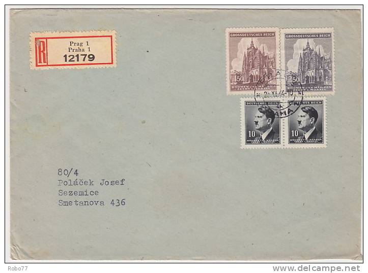 1944 Bohemia &amp; Moravia Registered Cover, Letter.  Praha 2.XI.44. (D03001) - Briefe U. Dokumente