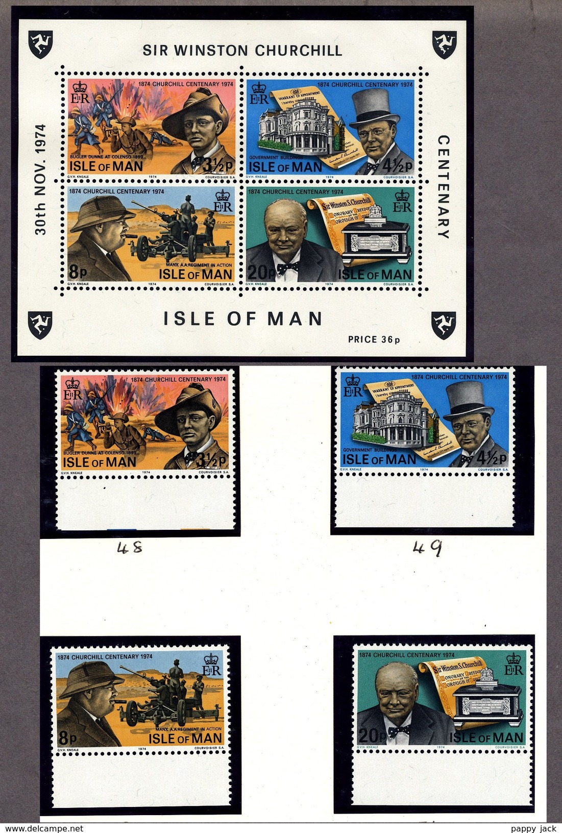 ISLE Of MAN  Block Sheet Of 4  Plus 4 Marginal Singles Perf MNH Churchill Over The Years - Sir Winston Churchill