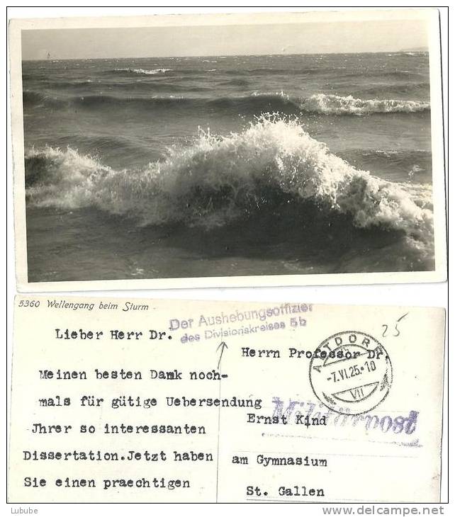 AK Wellengang Bei Sturm  (Feldpost)      1925    Aushebungsoffizier Divisionskreis 5b - Abstempelungen