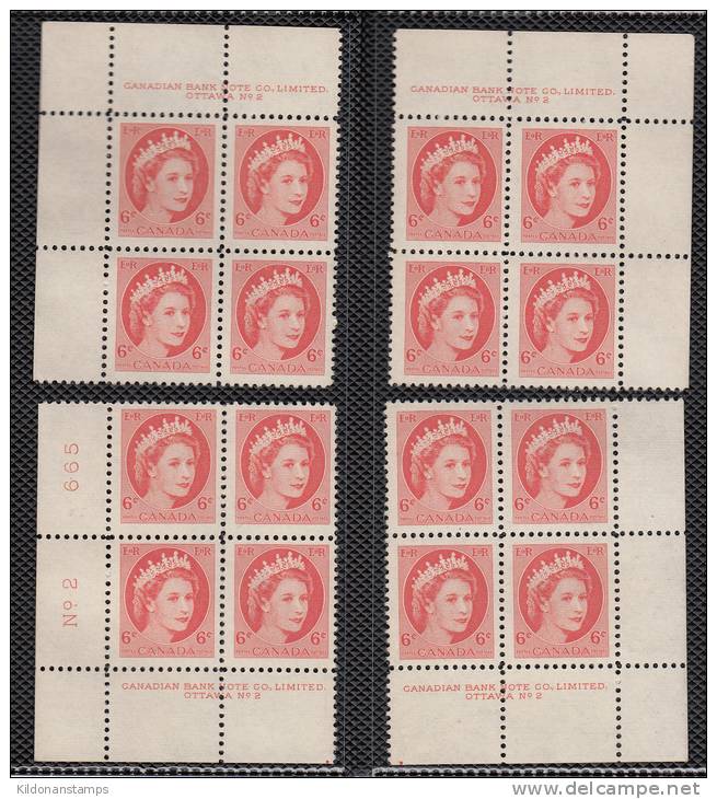 Canada 1954 mint no hinge (see desc), corners plate #1,2,2,6,2,2,2 Sc# 337-343