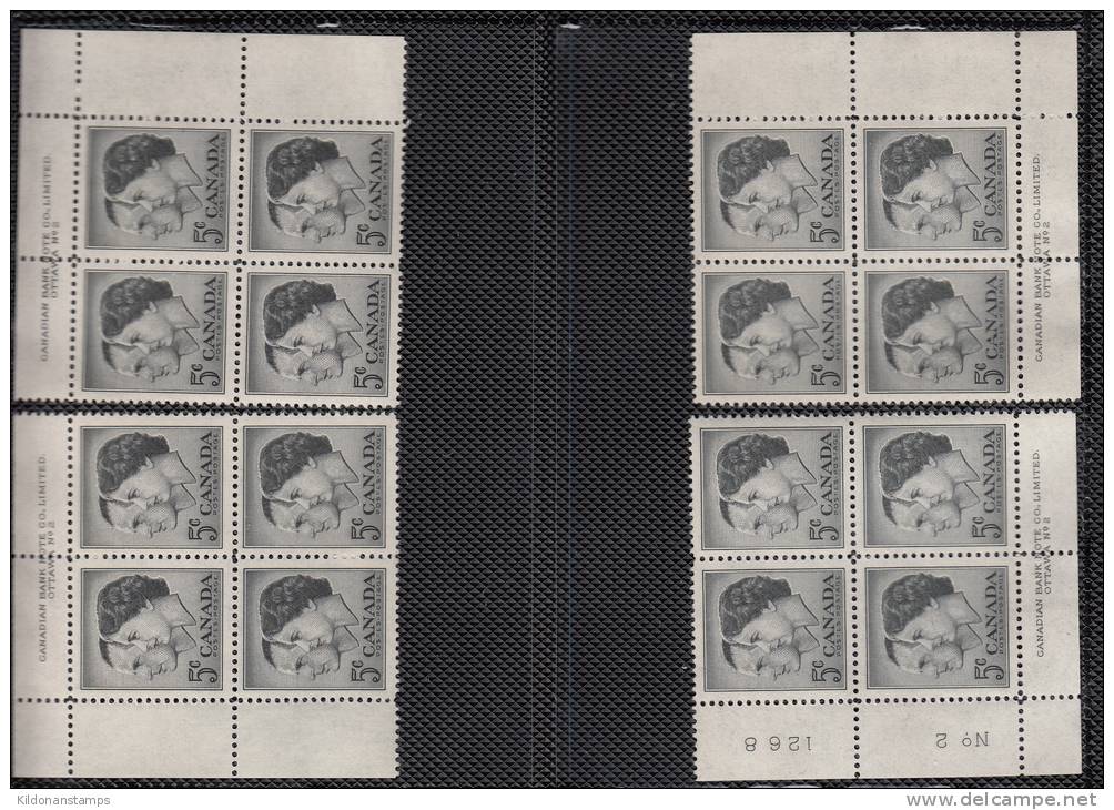 Canada 1957 Royal Visit, Mint No Hinge (see Desc), Corners Plate #2 Sc# 374 - Ongebruikt