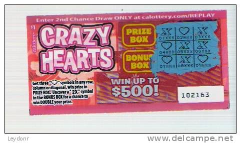 Crazy Hearts - California Lottery - Scratch Ticket - Lottery Tickets