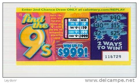 Find The 9's - California Lottery - Scratch Ticket - Lottery Tickets