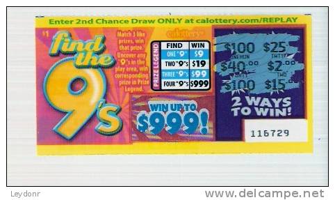 Find The 9's - California Lottery - Scratch Ticket - Lottery Tickets