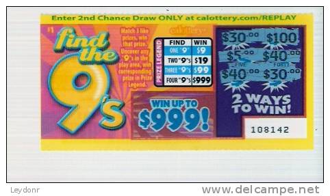 Find The 9's - California Lottery - Scratch Ticket - Lottery Tickets