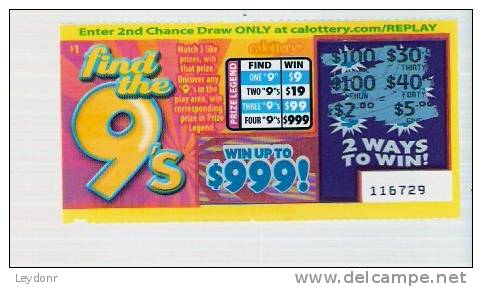 Find The 9's - California Lottery - Scratch Ticket - Lottery Tickets