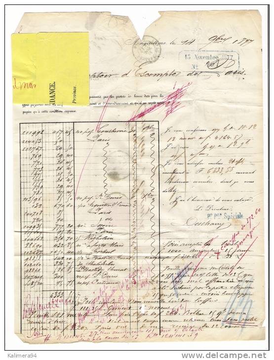 Y. & T.  N° 75  /  Type SAGE  ( N Sous B ) 75 C. Carmin, Seul Sur Lettre  /  CAISSE D'ESCOMPTE D'ANGOULÊME , En 1877 - 1876-1878 Sage (Type I)