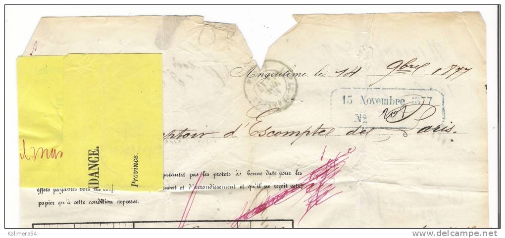 Y. & T.  N° 75  /  Type SAGE  ( N sous B ) 75 c. carmin, seul sur lettre  /  CAISSE D'ESCOMPTE D'ANGOULÊME , en 1877
