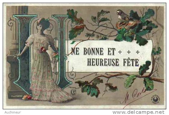 Alphabet Lettre U - Femme Robe Longue (une Bonne Et Heureuse Fête) Croissant - Autres & Non Classés