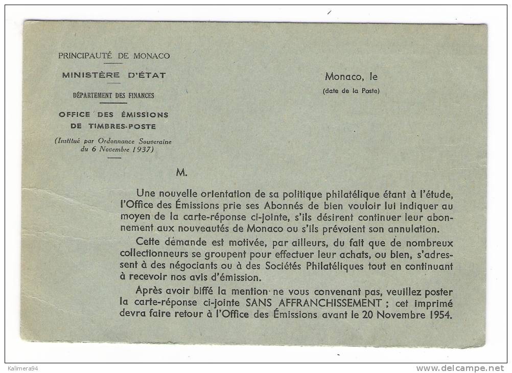 MONACO  /  Carte-lettre De La POSTE MONEGASQUE + 1 Beau Timbre + Cachet COURONNE DU BLASON MEDITERRANEEN , En 1954 - Sonstige & Ohne Zuordnung