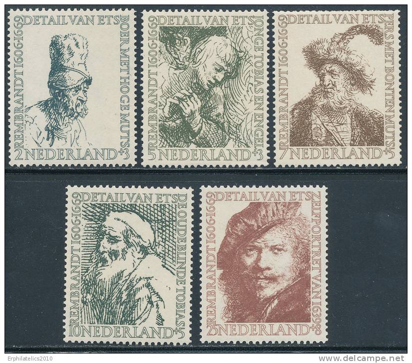 NETHERLANDS 1956 350TH ANNIV. OF BIRTH OF REMBRANDT SC B291-295 ETCHINGS VF MNH - Unused Stamps