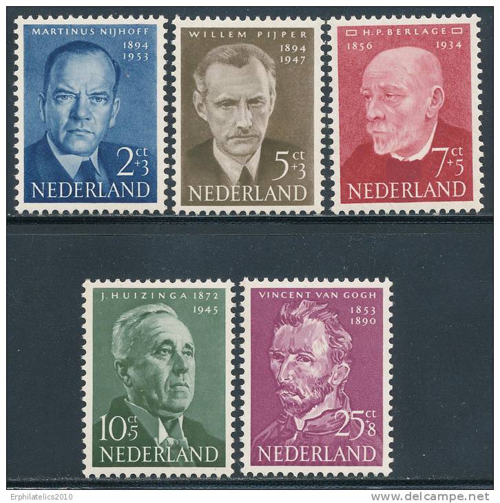NETHERLANDS 1954 PERSONALITIES, VINVCENT VAN GOGH ETC SC# B264-268 VF MNH - Unused Stamps