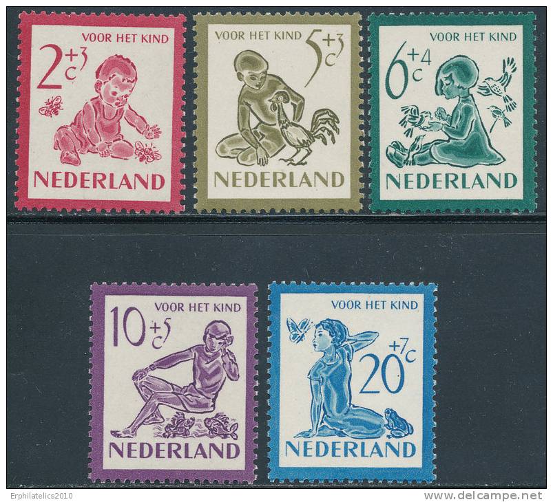 NETHERLANDS  1950 CHILDREN AND  INSECTS BUTTERFLIES SC# B219-223 VF MNH - Unused Stamps