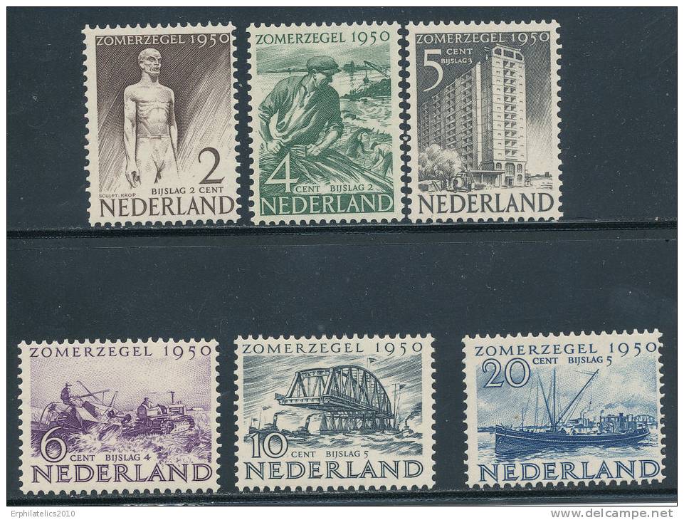 NETHERLANDS  1950 SEMI POSTALS PTT SCULPTURE AND BUILDINGS SC# B208-213 VF MNH SCARCE - Unused Stamps