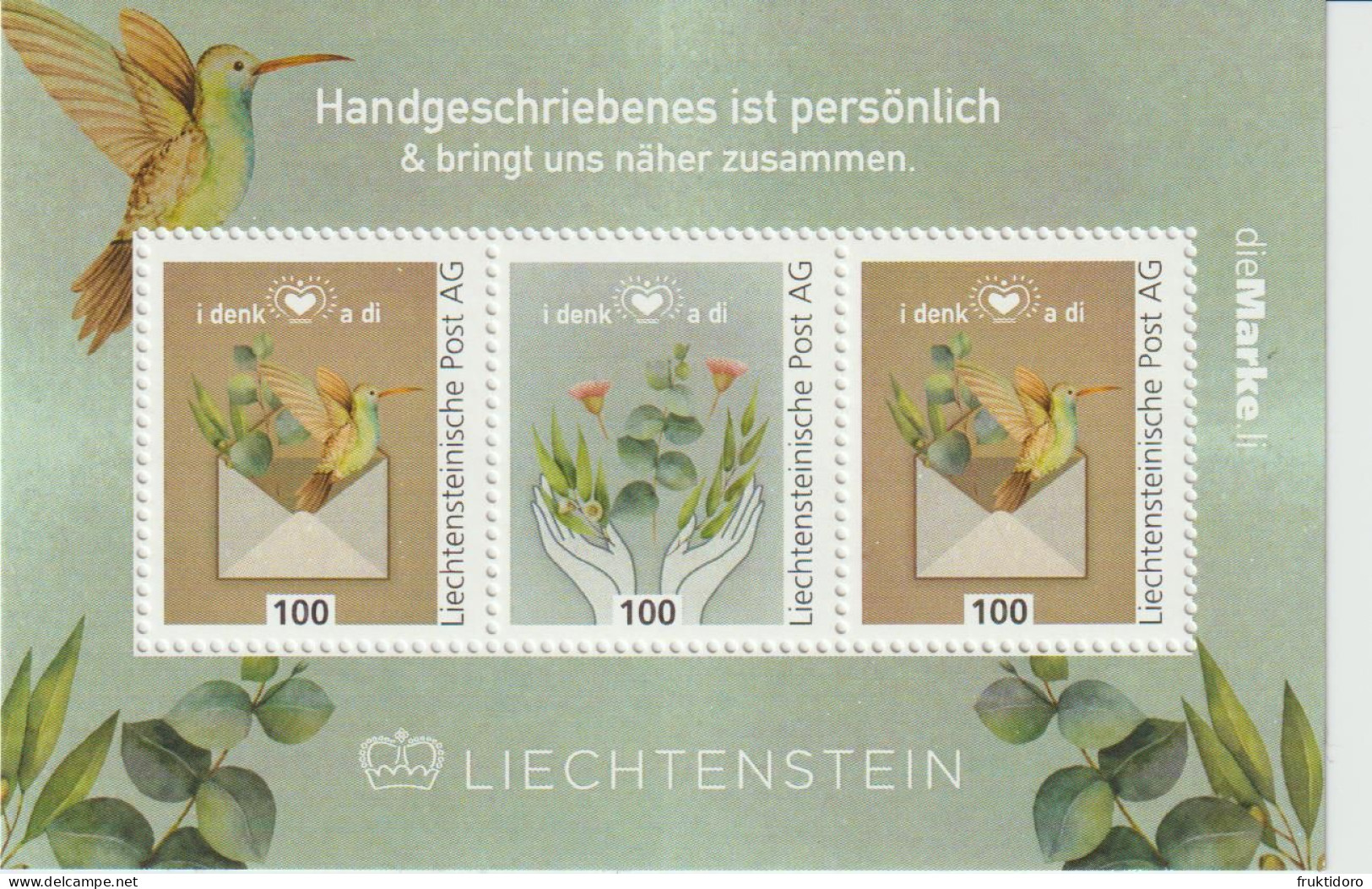 Liechtenstein Block 2020 COVID-19 I Denk A Di - Flowers - Letter - Hummingbird ** - Ongebruikt