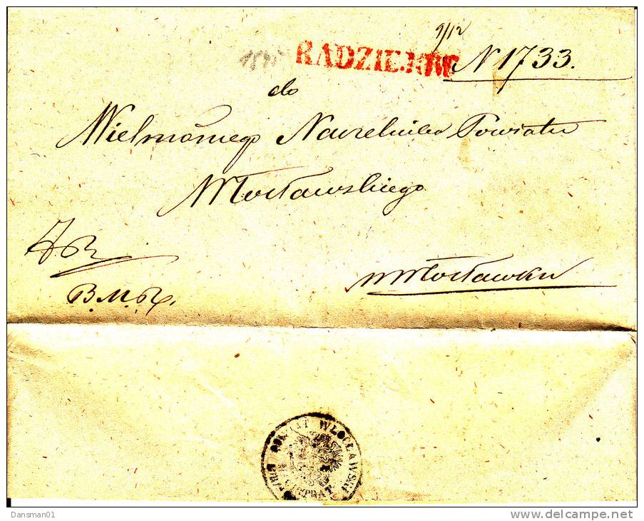 Poland Prephilatelic Cover RADZIEJOW 1845 In Red - ...-1860 Préphilatélie