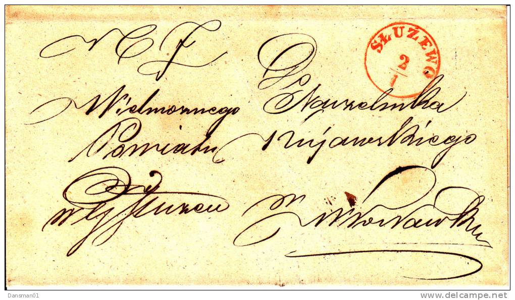 Poland Prephilatelic Cover SLUZEWO 1834 In Red ICR - ...-1860 Préphilatélie