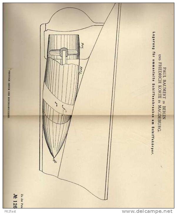 Original Patentschrift - Baumert Und Korte In Berlin Und Magdeburg , Schiffsschrauben Lagerung , 1900 !!! - Sonstige & Ohne Zuordnung