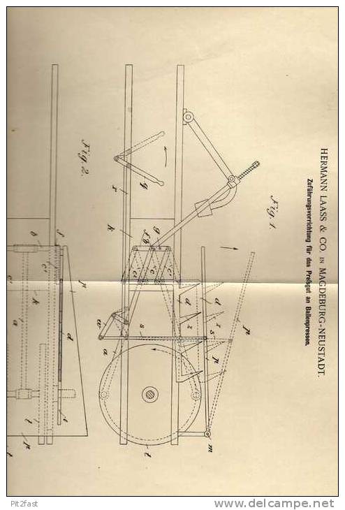 Original Patentschrift - H. Laass & Co In Magdeburg - Neustadt ,1901,  Ballenpresse , Landwirtschaft !!! - Traktoren