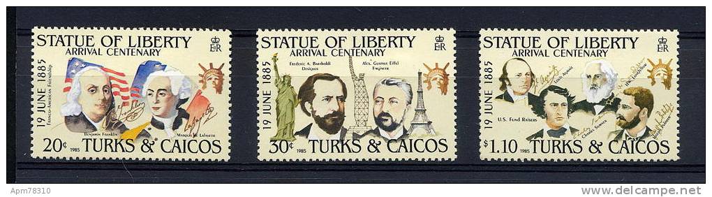 TURKS ET CAIQUES 1985 * Y&T 718/719/721 Statue De La Liberté / Centenaire Arrivée / Franklin / La Fayette / Barthold - Turks & Caicos (I. Turques Et Caïques)