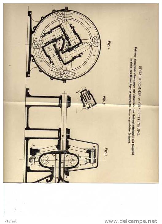 Original Patentschrift - Eduard Sommer In Charlottenburg , 1899 , Mehrcylinder - Druckpumpe , Berlin - Cars