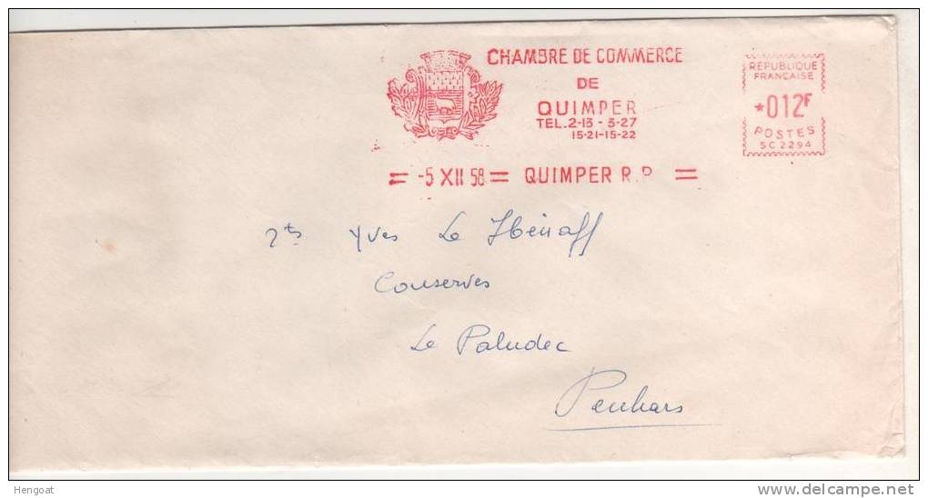 EMA Rouge : " Chambre De Commerce De Quimper " / Lettre Du 5 XII 58 - Covers & Documents