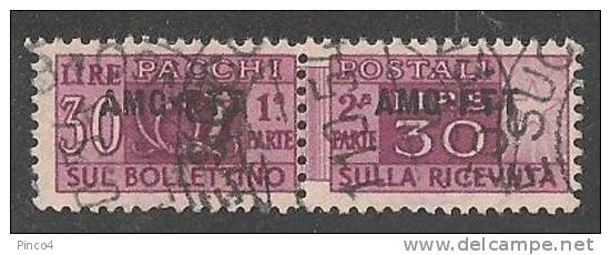 TRIESTE A PACCHI POSTALI  SOVRASTAMPA SU UNA RIGA 30 LIRE USATO - Postal And Consigned Parcels