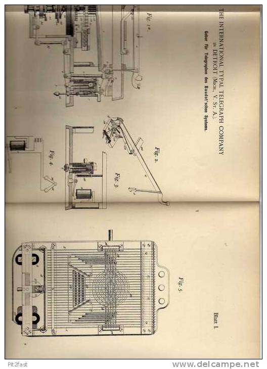 Original Patentschrift - The International Typal Telegraph Company In Detroit , USA ,  Telegraph Baudot , Telegraphy !!! - Telefontechnik