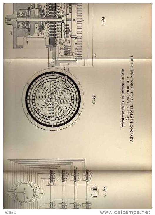 Original Patentschrift - The International Typal Telegraph Company In Detroit , USA ,  Telegraph Baudot , Telegraphy !!! - Telefonía