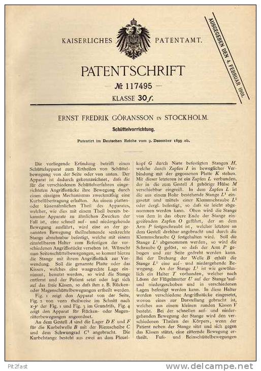 Original Patentschrift - E.F. Göransson In Stockholm , 1899 , Schüttelvorrichtung  !!! - Macchine