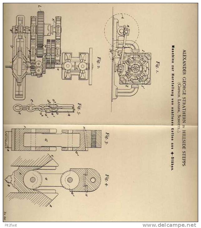 Original Patentschrift - A.G. Strathern In Hillside Stepps , Lanark ,1898 , Kettenmaschine , Scotland !!! - Machines