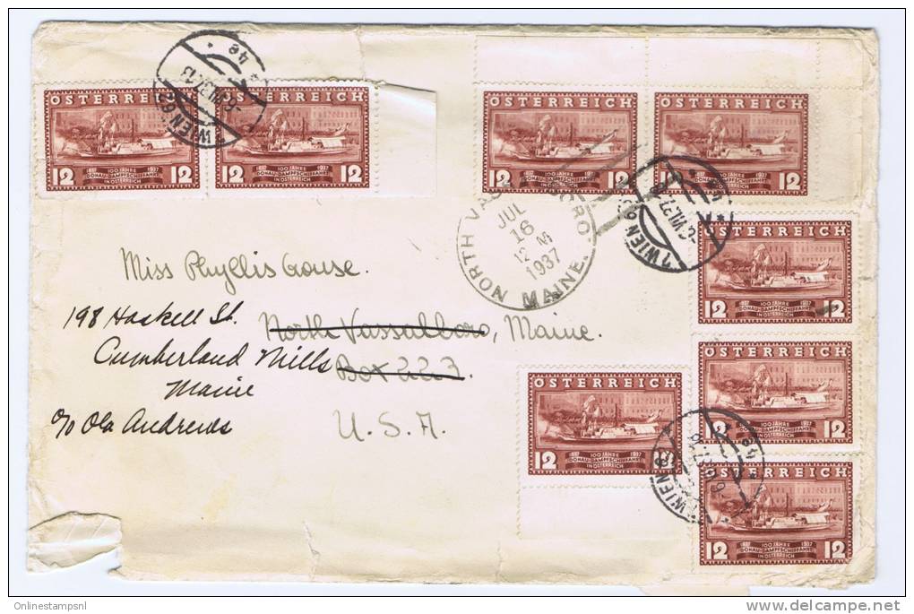 Austria, Large Cover With A A Lot Of Stamps, 1937  From Wien To USA, Some Tears - Briefe U. Dokumente