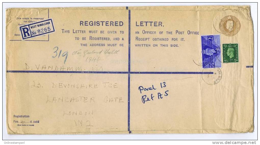 UK Postal Stationary Registered Cover 292 X 152 Mm, Wimbledon To London With Additional Stamps - Lettres & Documents