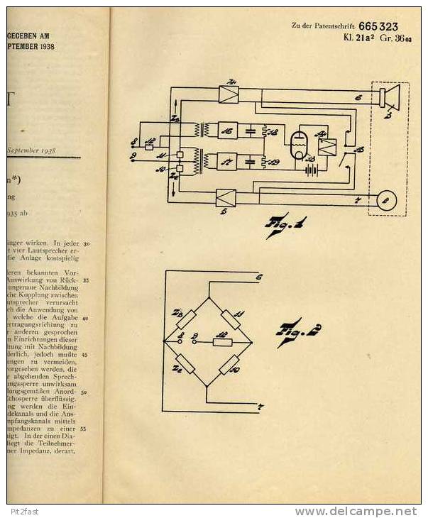 Original Patentschrift - Philips Patentverwaltung GmbH In Berlin ,1935 , Gabelschaltung , Schaltung , Elektronik !!! - Sonstige Bauteile