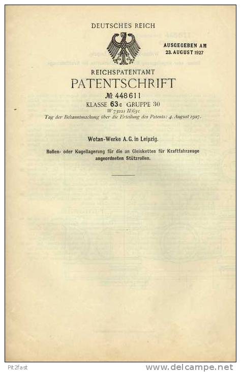 Original Patentschrift - Wotan Werke AG In Leipzig , 1926 , Kettenfahrzeug , Lagerung , Kette , Sdkfz !!! - Camion