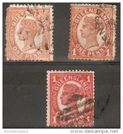 QUEENSLAND - 1895/7 ISSUE 1d RED (3 VARIETIES) USED - Used Stamps